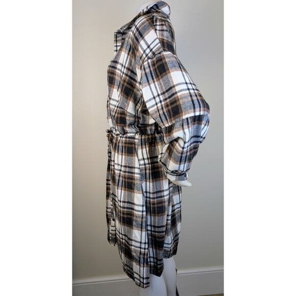 Blooming Jelly Flannel Shirt Dress XL Brown Plaid Stretch Cowgirl Western NEW - Picture 3 of 9